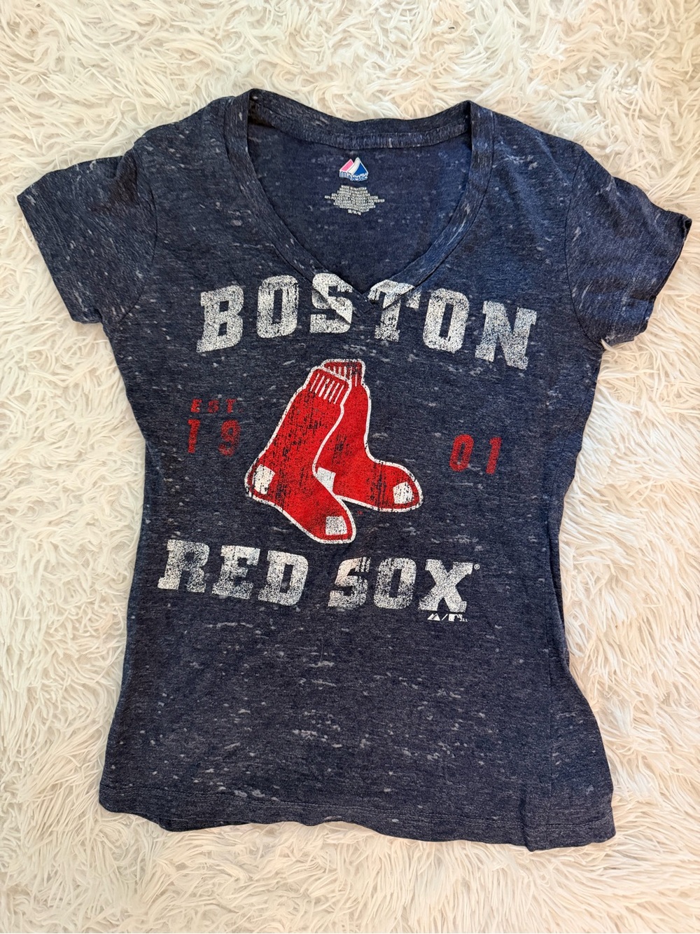 Majestic Boston Red Sox T-Shirt Navy Blue Burnout Size M